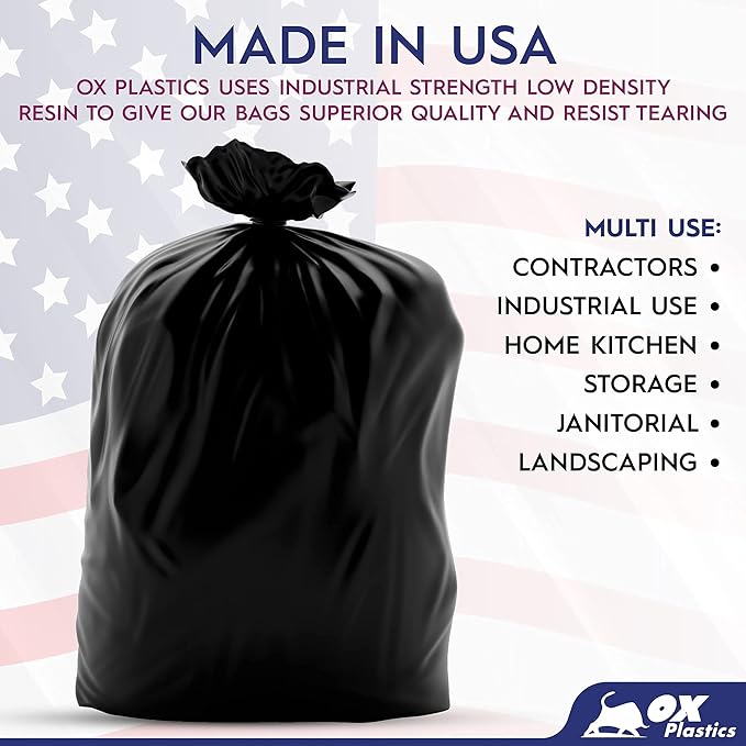 55 Gallon Trash Can Liners Bags 4 Mil - 50 Count & Thick Extra Heavy Duty Strength - Large Garbage Bag, Leak-Proof & Durable bags - Black
