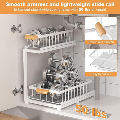 Under Sink Organizer,2 Tier Under Sink Organizers and Storage,Slide Out Pull Out Cabinet Organizer Shelf, Metal Sliding Drawer for Kitchen Bathroom Pantry Cabinet Closet Organization Rack