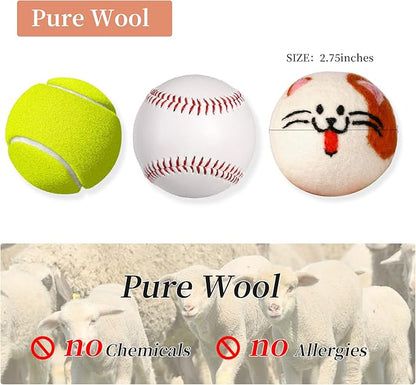 Wool Dryer Balls XL, Cute Cat Face Shape Handmade Dryer Balls Laundry Reusable, Fabric Softener Ball, Shorten Drying Time, Organic Wool - Dry 1000+ Loads(3 Pack Cat Shape)