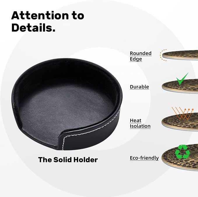 Drink Coasters with Holder Stand Set of 6