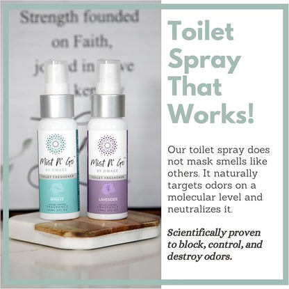 Mist N’ Go by Omaze Travel Bathroom Spray for Toilet Spray Odor Eliminator - Travel Toilet Spray for Bathroom Air Freshener Spray for Bathroom Deodorizer - Popular Mix, Regular Size (2oz x2)