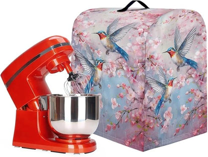 Kitchen Aid Mixer Cover Pink - Hummingbird Flower Pattern - Dust Cover with Pockets and Handle - Waterproof Polyester - Stand Mixer Covers