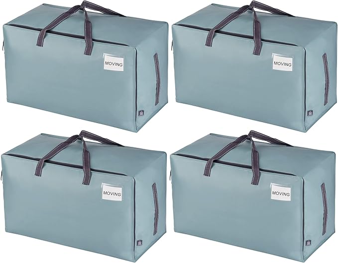 VENO 4 Pack Moving and Storage Bags, Heavy Duty, Alternative to Moving Boxes, Large Packing Totes Supplies for College Dorm Room with Zipper for Clothes, Wide Open Design (Light Blue Matte, 4 Pack)
