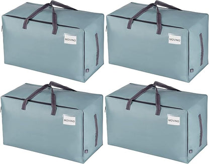 VENO 4 Pack Moving and Storage Bags, Heavy Duty, Alternative to Moving Boxes, Large Packing Totes Supplies for College Dorm Room with Zipper for Clothes, Wide Open Design (Light Blue Matte, 4 Pack)
