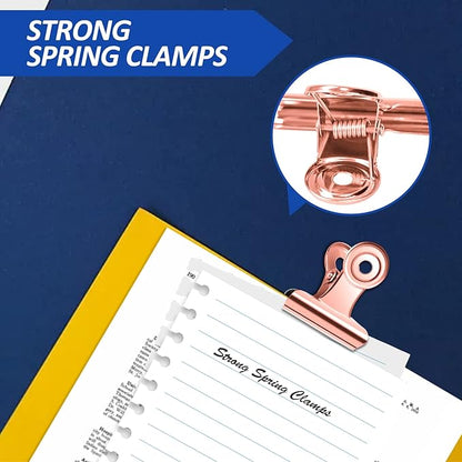 30 Pack Small Bull Clips 0.87 Inch Mini Metal Hinge Clips Binder Paper Hinge Clip for Office, Home, School, Shops, Rose Gold, 22mm