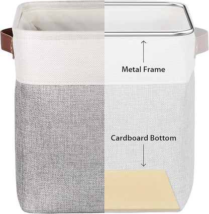 Univivi 10.5 Inch Fabric Cube Bins with Hard Bottom, 4 Pack Storage Baskets with PU Handles for Shelves Closet Foldable Storage Bins for Organizing (Gray,10.5" x 10.5" x 11")