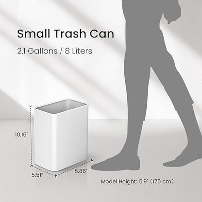 Cesun Small Bathroom Trash Can 2.1 Gallon Wastebasket, Modern Metal Garbage Can Office Waste Basket, White Stainless Steel Trash Bin for Bedroom, Home Office, Toilet, rv, Near Desk, Under Sink.