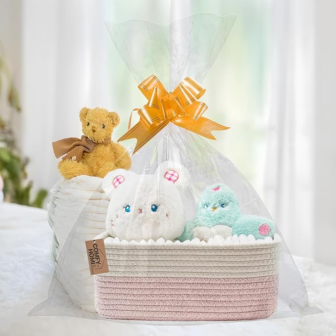 COMFY-HOMI 11.5"x7.5"x4.7" Storage Baskets for Organizing | Cotton Rope Woven Basket | Toy Storage Bin Box | Basket for Shelves, Closet Organizer Bin, Decorative Closet Shelf, 3 Pack, Pink