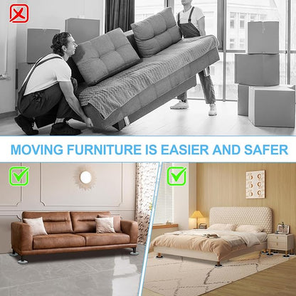 New Upgrade Furniture Movers Sliders, 4+4 Pack 4.3" Multi-Surface Furniture Sliders with Groove Design, Round 4PCS Moving Pads and 4 Hardwood Socks, Protect Floor and Easily Move Furniture
