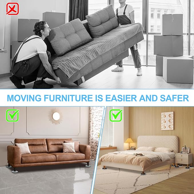 New Upgrade Furniture Sliders, Multi-Surface 3-in-1 Furniture Movers Sliders, Round Moving Pads with 8PCS 4.3" Carpet Sliders+4PCS Hard Floor Socks+1 Lifter, Protect Floor and Easily Move Furniture