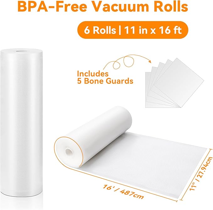 Wevac Vacuum Sealer Bags 11x16' Rolls 6 pack for Food Saver, Seal a Meal, Weston. Commercial Grade, BPA Free, Heavy Duty, Great for vac storage, Meal Prep or Sous Vide