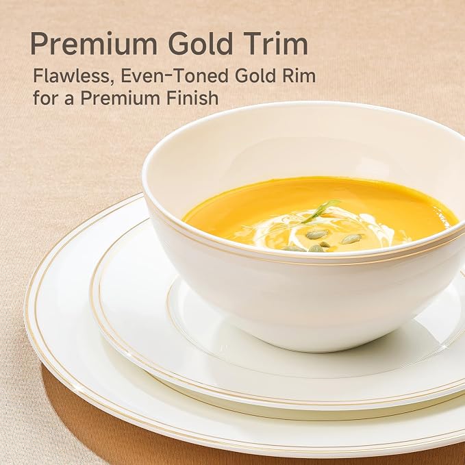 18Pcs Gold Trim White Bone China Set, Service
