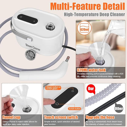 9 in 1 Handheld Steam Cleaner for Home Use, Portable Steamer for Cleaning, Multi-Function High Pressure Steam Cleaner for Car Detailing/Kitchen/Upholstery/Tile/Grout/Camping & All