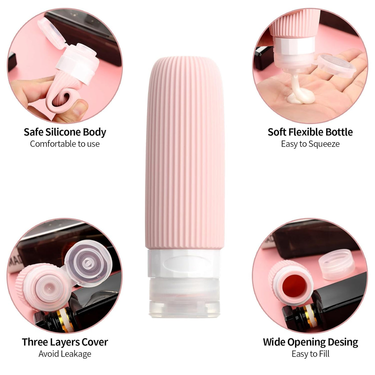 16 Pack Travel Bottles for Toiletries, Oversize Silicone Travel Containers jar for Toiletries, Leak Proof Refillable Liquid Shampoo And Conditioner Travel Essentials toiletry Bottles