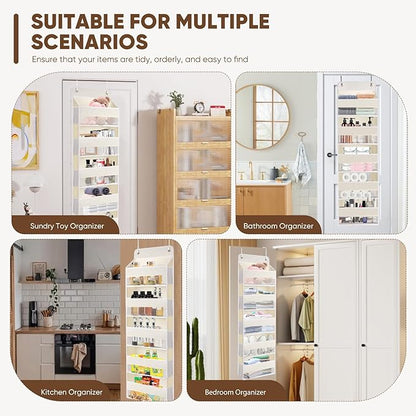 QINGUANG Over The Door Organizer,Hanging Organization and Storage, Behind Door Organizer with Side Pockets, 44 lbs Capacity,Anti Tilt, for Nursery, Bathroom, Bedroom,Dorm 5-Shelf Beige