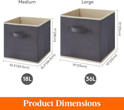 Lifewit 12 Packs Storage Cubes, 11 Inch Cube Storage Bins, Foldable Decorative Fabric Storage Baskets for Organizing Home Organizers with Handles for Shelves, Closet, Gray&Black