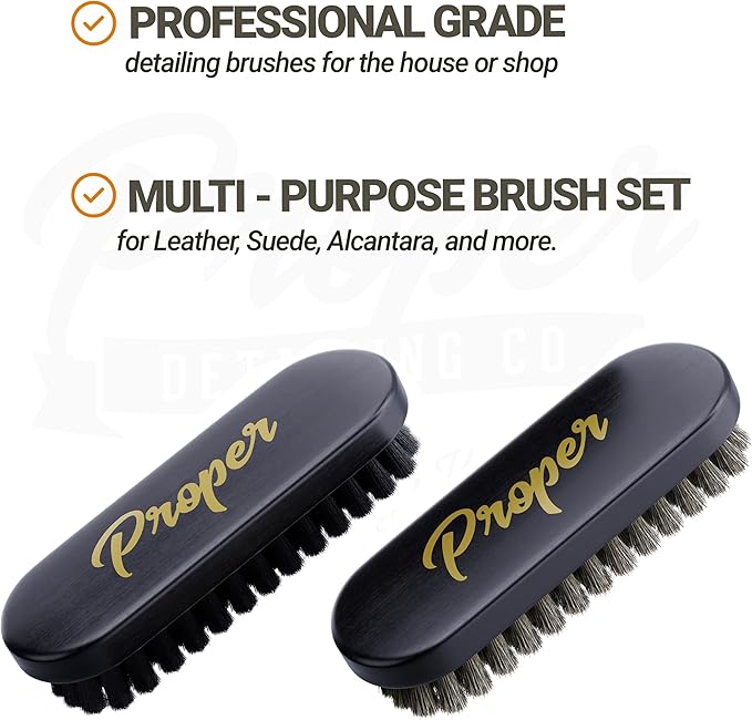 Premium Horse Hair Leather Brushes Set for Car Detailing, Furniture & Upholstery - Professional Horsehair Cleaning Brush for Couch, Car Seats, Alcantara & Interior Surfaces