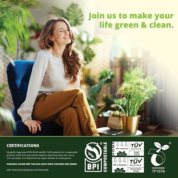 60-64 Gallon Compost bags BPI Certified Compostable Bags Heavy Duty Extra Thick 2 Mil, 242.27 Liter, 12 Bags, Leaf Bag, Lawn, Yard, and Restaurant Use, ASTM D6400, OK Compost Home Certified