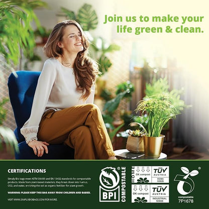 60-64 Gallon Compost bags BPI Certified Compostable Bags Heavy Duty Extra Thick 2 Mil, 242.27 Liter, 12 Bags, Leaf Bag, Lawn, Yard, and Restaurant Use, ASTM D6400, OK Compost Home Certified