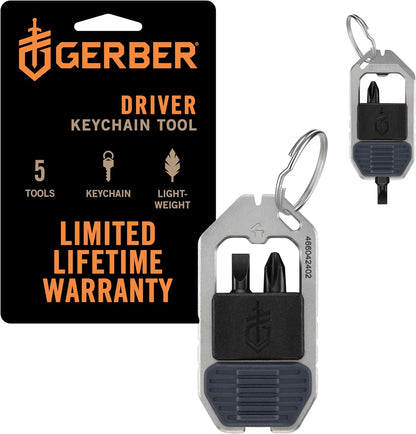 Gerber Gear Driver Keychain 5-in-1 Multitool, Clips to Pocket or Keychain with Pry Bar, Phillips and Flat Head Screwdriver Bits, and Bottle Opener, Lightweight EDC Gear for Everyday Carry, Urban Blue