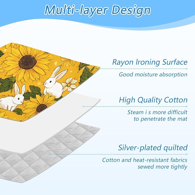 Ironing Mat Portable Ironing Pad Ironing Blanket for Table Top Heat Resistance Double-Side Using Travel Large 47.2 x 27.6 Inch Foldable Lightweight Autumn Sunflower and Cute Rabbit