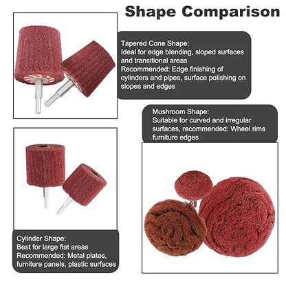 HighFree 7 PCS Non Woven Abrasive Buffing Polishing Wheels Drill Attachment Set - Scouring Pads Wheel with 1/4" Shank for Stainless Steel Copper Aluminum Wood-Wares (320 Grit Red)