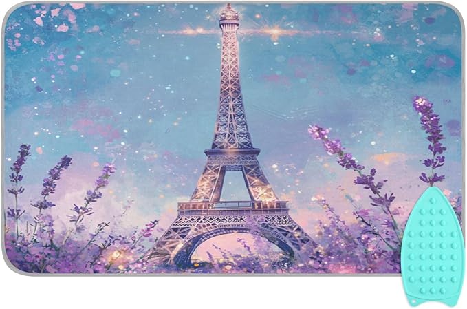 Ironing Mat Portable Ironing Pad Ironing Blanket for Table Top Heat Resistance Double-Side Using Travel Large 47.2 x 27.6 Inch Foldable Lightweight Lavender Eiffel Tower Purple