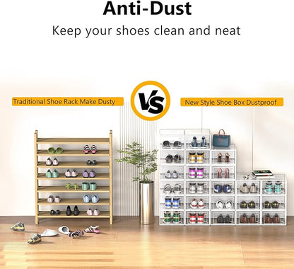 Secret Space 12 Pack Large Shoe Organizer Storage Boxes for Closet, Modular Space Saving Shoe Boxes Clear Plastic Stackable Sneaker Containers Display Case with Lids, White02