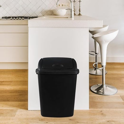 Bringer 10 Gallon Tall Kitchen Trash Can, Set of 4 Black Plastic Garbage Can with Swing Lid