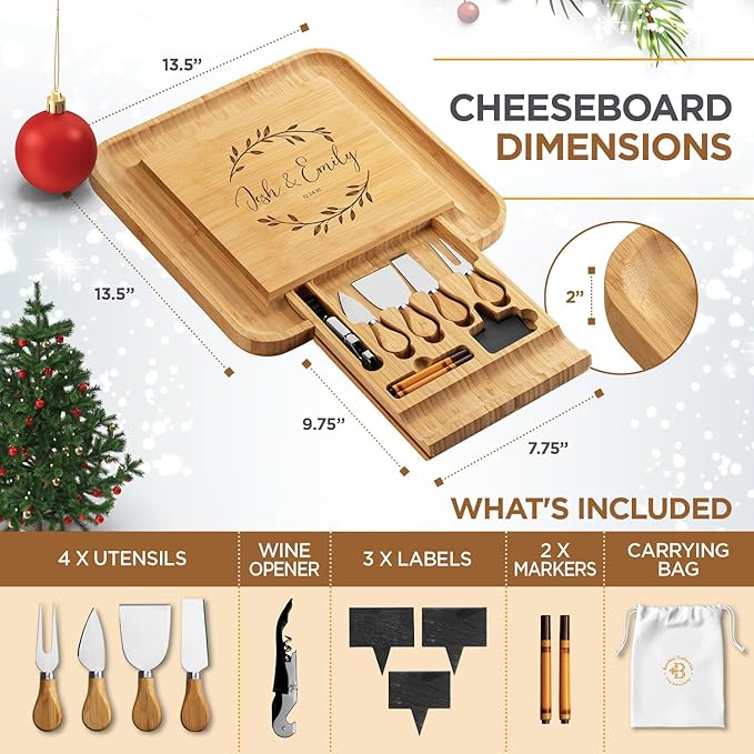 Personalized Charcuterie Board - Custom Engraved Bamboo Cheese Board Set for Couples, House Warming Gifts New Home, Wedding, Bridal Shower, Birthday Gifts for Women, Anniversary, Chrismas