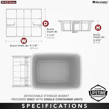Rev-A-Shelf Pullout Trash Can for Kitchen Cabinets 35 Quart Garbage Waste Recycling Bin with Full Extension Slides, White, RV-12KD-11C