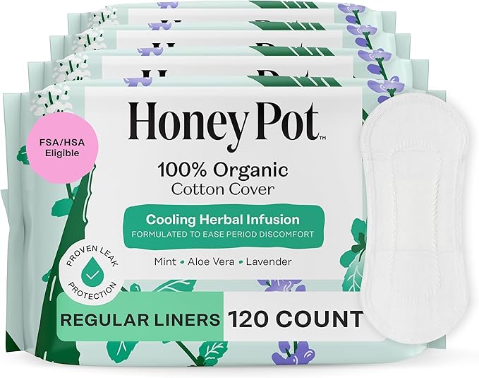 The Honey Pot Company - 120 ct - Herbal Everyday Panty Liners for Women - Infused w/Essential Oils for Cooling Effect & Organic Cotton Cover - Feminine Care