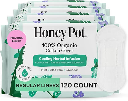 The Honey Pot Company - 120 ct - Herbal Everyday Panty Liners for Women - Infused w/Essential Oils for Cooling Effect & Organic Cotton Cover - Feminine Care