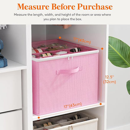 Lifewit Shoe Storage Organizer for Closet Fits 12-16 Pairs, Fabric Large Shoe Box Storage Containers with Clear Cover, Foldable Bins Fit for Boots Heels Sneakers 17"(L) x 17"(W) x 12.5"(H) 3 Pack Pink