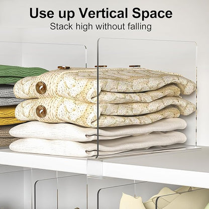 Shelf Dividers Purse Organizer for Closet: 16-Pack Acrylic Bag Storage Organizer for Handbags, Clutches, Clothes, Sweater, Towel on Wood Shelves