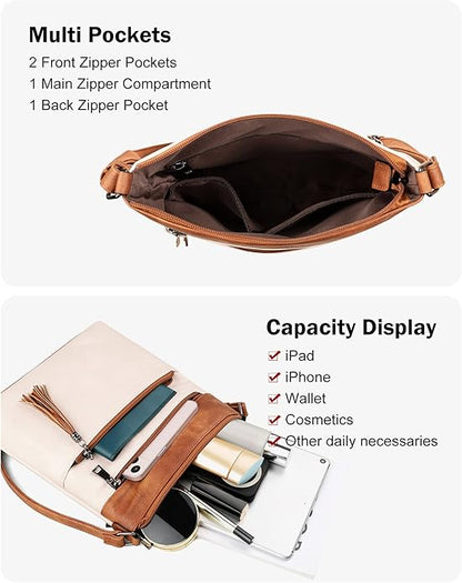 MASINTOR Crossbody Purses for Women, Multi Pocket Casual Crossbody Bag, Adjustable Strap Shoulder Bag with Tassel