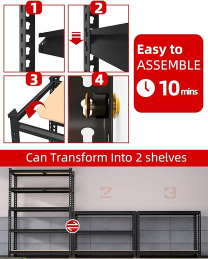 PrimeZone 35.5" x 12" x 72" Heavy Duty Storage Shelves - 5 Tier Adjustable Garage Storage Shelving, Metal Storage Utility Rack Shelf Unit for Warehouse Pantry Closet Kitchen, Black, 3 Pack