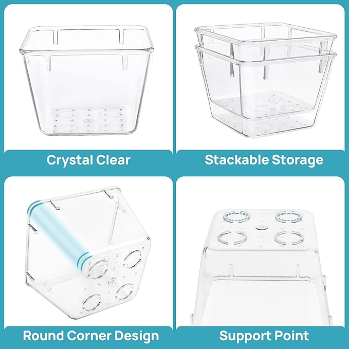 Vtopmart 15 PCS Clear Plastic Drawer Organizers Set, 4-Size Versatile Bathroom and Vanity Organizer Trays, Non-Slip Storage Containers for Makeup, Jewelries, Bedroom，Kitchen Utensils and Office