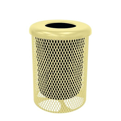 COATEDOUTDOORFURNITURE RFT-TXTSAND Heavy Duty Round Trash Receptacle with Flat Top, Liner Included, 32 Gallon, Textured Sandstone, Made in America