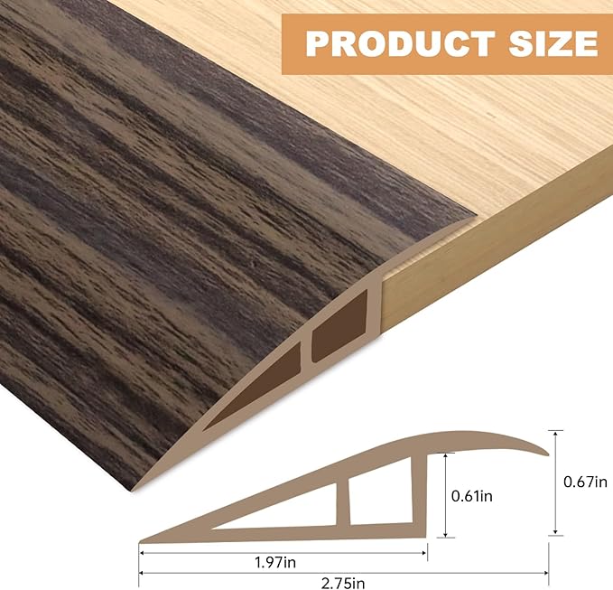 Vinyl Door Threshold Flooring Transition Strip Self Adhesive Carpet Edging Strip for Laminate Doorway Edge Threshold from 2/5" to 3/5" (Grayish Brown Wood Grain, 10 Ft)