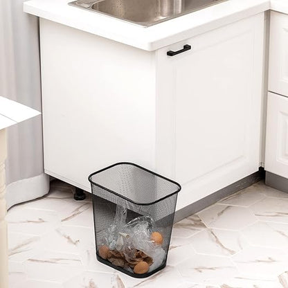 Nuanchu 6 Pcs Mesh Square Trash Cans 4 Gallons Wire Wastebasket for Home Black Metal Office Garbage Cans Rectangular Trash Bin for Kitchen Bathroom Bedroom, 11.7 x 8.5 x 11.8 Inch (Black)