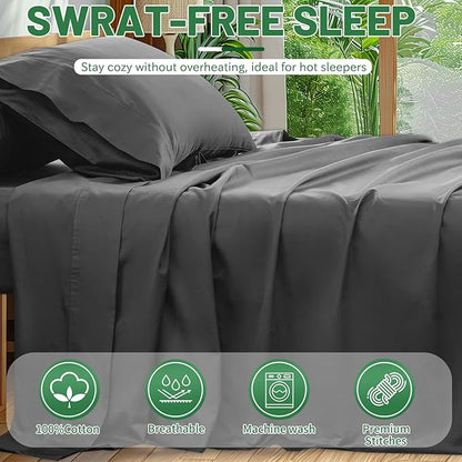 Extra Deep Pocket California King Sheets 18-24 Inch 100% Egyptian Cotton 1000 Thread Count Sateen Weave Soft Breathable 4 Pieces（Cal King,Dark Grey）