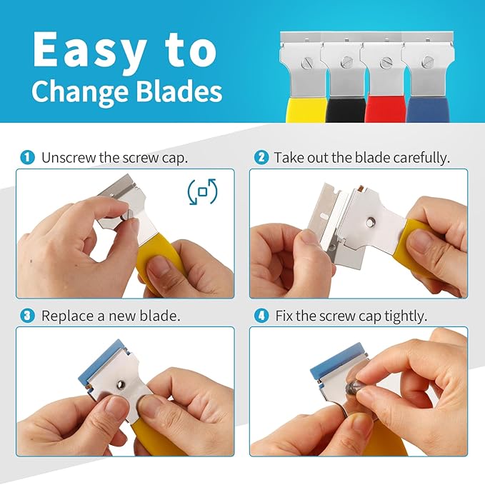 2 Pack Razor Blade Scraper, Multi-Purpose Cleaning Remover Tool, with 10 Metal & 10 Plastic Blades, for Glass Caulk, Adhesive, Wall, Stovetop, Paint, Window, Sticker, Tile, Label Decals
