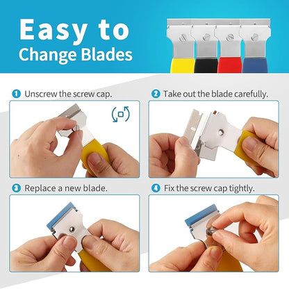 2 Pack Razor Blade Scraper, Multi-Purpose Cleaning Remover Tool, with 10 Metal & 10 Plastic Blades, for Glass Caulk, Adhesive, Wall, Stovetop, Paint, Window, Sticker, Tile, Label Decals