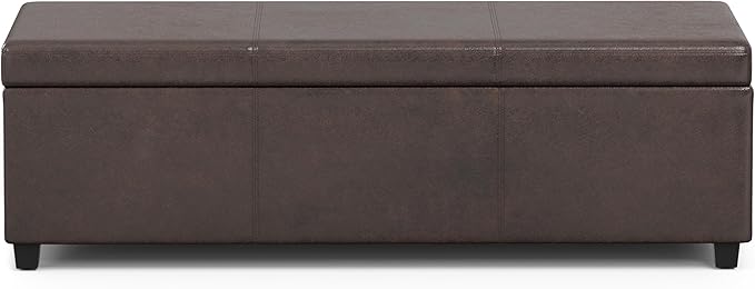 SIMPLIHOME Avalon 54 inch Wide Contemporary Rectangle Extra Large Storage Ottoman Bench in Distressed Brown Vegan Faux Leather, Assembled, for The Living Room, Entryway and Family Room