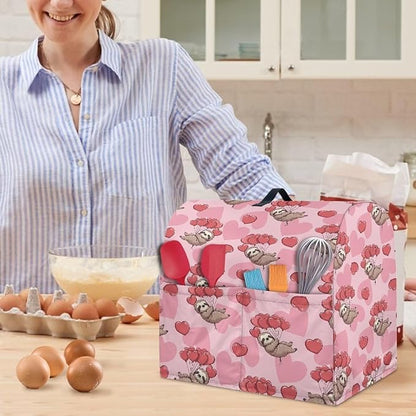 Funny Sloth with Hearts Mixer Cover Stand Mixer Dust Proof Covers with Handle and Front Pockets Kitchen Aid Mixer Cover for 4.5-5 Qt Mixer,Kitchen Coffee Maker Toaster Machine Dust Cover