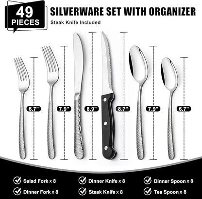 49-Piece Hammered Silverware Set