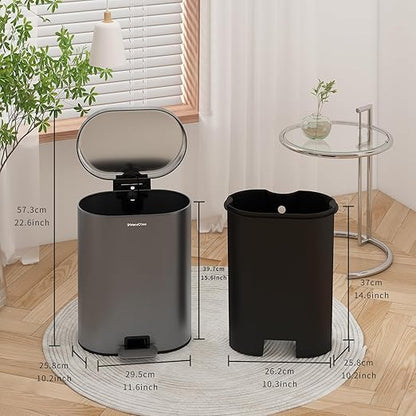 3.2 Gallon Small Bathroom Step Trash Can with Removable Inner Bucket,Round Stainless Steel Garbage Bin with Soft Close Lid for Bedroom(Volcanic Gray)