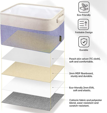 BALEINE 2 Pack Fabric Storage Bins for Shelves, Linen Storage Baskets for Organizing, Decorative Closet Bins for Clothes, Home (Lavender, 12"x8"x8")