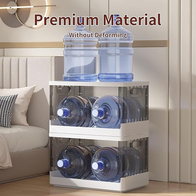 HAIXIN Storage Cabinet, 19 Gal Folding Storage Box, Stackable Cube Storage Organizer, White, 25.19 x 15.74 x 14.5 inches, 1 Pack